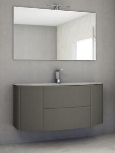Mobile bagno curvo sospeso 121 cm 2 cassetti 2 ante lavabo e specchio led EDEN Tortora Completa