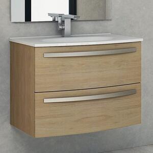 STELLA - Mobile bagno sospeso 75 cm 2 cassetti lavabo e specchio led Rovere tabacco Mobile con Lavabo