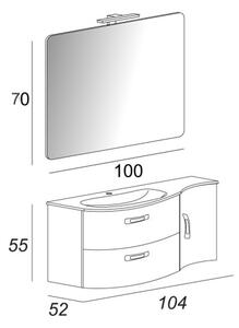 Mobile bagno sospeso vasca sx 104 cm 2 cassetti curvi 1 anta specchio led BEST Bianco lucido Completa