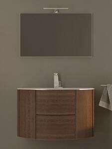 Mobile bagno curvo sospeso 90 cm 2 cassetti 2 ante lavabo e specchio led EDEN Rovere scuro Completa