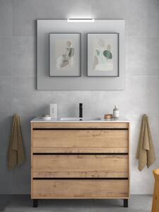 Mobile bagno legno cm 100 3 cassetti e specchio con luce led ATTILA Rovere Ostippo Completa