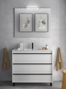 Mobile bagno legno cm 100 3 cassetti e specchio con luce led ATTILA Bianco lucido Completa