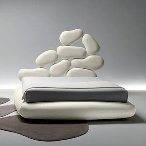 Noctis stones letto matrimoniale con contenitore, finiture beige silvia 23 pelle