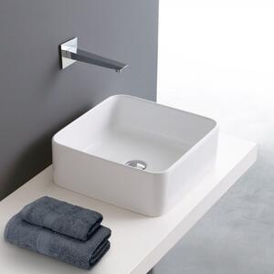 TESIS1 - Lavabo da appoggio quadrato in ceramica cm L40xP40xH11 Bianco