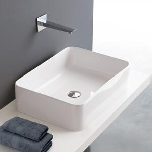 TESIS2 - Lavabo da appoggio rettangolare in ceramica cm L60xP35xH11 Bianco