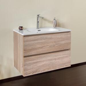 CLOÈ - Mobile bagno sospeso cm 60 2 cassetti specchio con luce led Rovere Mobile con Lavabo