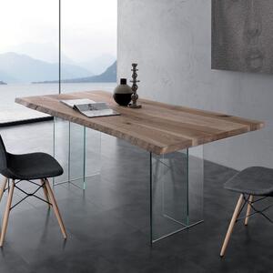 Bio glass la seggiola tavolo fisso con piano in frassino olivato massello spazzolato tinto naturale gambe in vetro, misure piano 200 x 100 x altezza 76