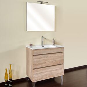 MUSA - Mobile bagno cm 80 2 cassetti soft close specchio e luce led Rovere Completa