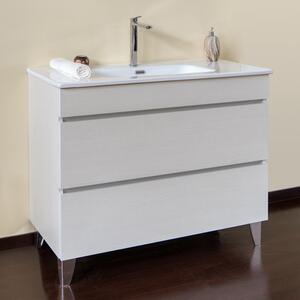 MUSA - Mobile bagno cm 80 2 cassetti soft close specchio e luce led Frassino Moire Mobile con Lavabo