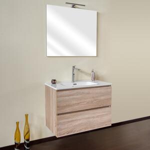 CLOÈ - Mobile bagno sospeso cm 60 2 cassetti specchio con luce led Rovere Completa