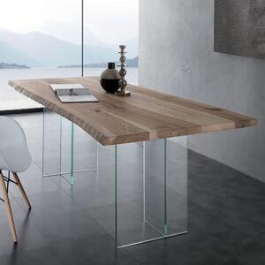 Bio glass la seggiola tavolo fisso con piano in frassino olivato massello spazzolato tinto naturale gambe in vetro, misure piano 250 x 100 x altezza 76