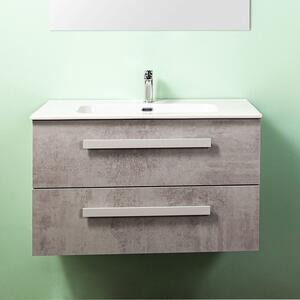 LIRIO - Mobile bagno sospeso cm 90 2 cassetti con lavabo specchio e applique Cemento Chiaro Mobile con Lavabo