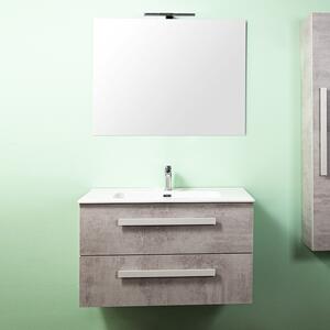 LIRIO - Mobile bagno sospeso cm 60 2 cassetti con lavabo specchio e applique Cemento Chiaro Completa