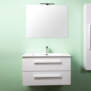 LIRIO - Mobile bagno sospeso cm 60 2 cassetti con lavabo specchio e applique Cemento Bianco Completa