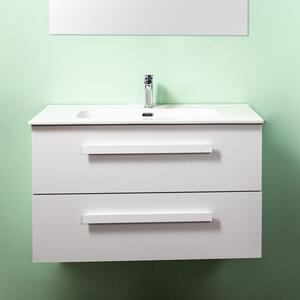 LIRIO - Mobile bagno sospeso cm 60 2 cassetti con lavabo specchio e applique Cemento Bianco Mobile con Lavabo