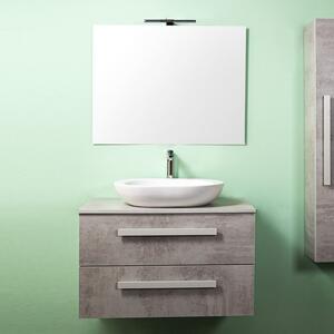 LIRIOA - Mobile bagno sospeso cm 70 2 cassetti con lavabo d'appoggio specchio e applique Cemento Chiaro Completa