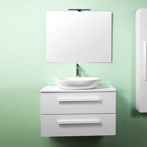 LIRIOA - Mobile bagno sospeso cm 80 2 cassetti con lavabo d'appoggio specchio e applique Cemento Bianco Completa