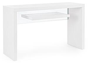 WOOD - Mobile consolle L120 x P40 x H73 cm in mdf legno bianco e vetro con 1 mensola