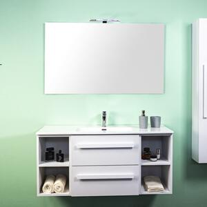 LIRIOC - Mobile bagno sospeso cm 120 cassetti con toletta lavabo specchio e applique Cemento Bianco Completa