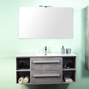 LIRIOC - Mobile bagno sospeso cm 120 cassetti con toletta lavabo specchio e applique Cemento Chiaro Completa