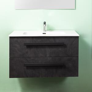 LIRIO - Mobile bagno sospeso cm 80 2 cassetti con lavabo specchio e applique Cemento Scuro Mobile con Lavabo