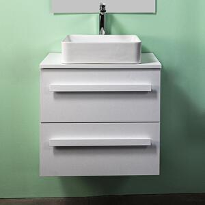 LIRIOA - Mobile bagno sospeso cm 60 2 cassetti con lavabo d'appoggio specchio e applique Cemento Bianco Mobile con Lavabo