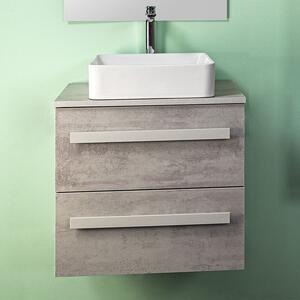 LIRIOA - Mobile bagno sospeso cm 60 2 cassetti con lavabo d'appoggio specchio e applique Cemento Chiaro Mobile con Lavabo