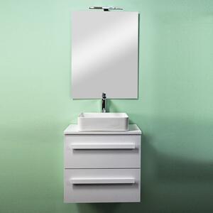 LIRIOA - Mobile bagno sospeso cm 60 2 cassetti con lavabo d'appoggio specchio e applique Cemento Bianco Completa