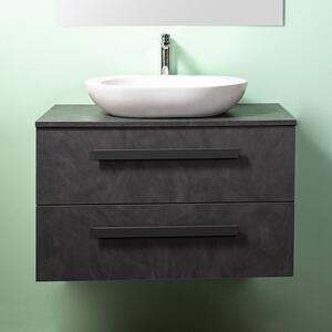 LIRIOA - Mobile bagno sospeso cm 80 2 cassetti con lavabo d'appoggio specchio e applique Cemento Scuro Mobile con Lavabo