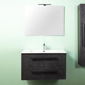 LIRIO - Mobile bagno sospeso cm 60 2 cassetti con lavabo specchio e applique Cemento Scuro Completa