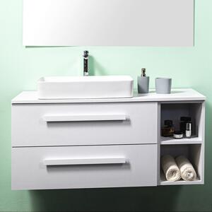 LIRIOT - Mobile bagno sospeso cm 120 cassetti con toletta lavabo specchio e applique Cemento Bianco Mobile con Lavabo