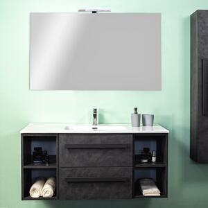 LIRIOC - Mobile bagno sospeso cm 120 cassetti con toletta lavabo specchio e applique Cemento Scuro Completa