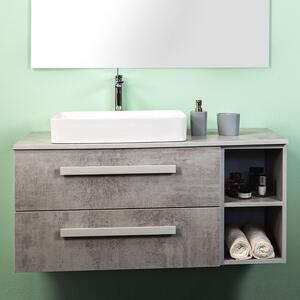 LIRIOT - Mobile bagno sospeso cm 100 cassetti con toletta lavabo specchio e applique Cemento Chiaro Mobile con Lavabo