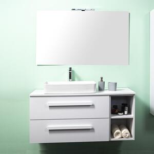 LIRIOT - Mobile bagno sospeso cm 120 cassetti con toletta lavabo specchio e applique Cemento Bianco Completa