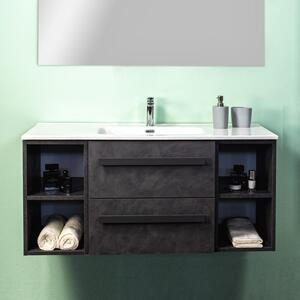 LIRIOC - Mobile bagno sospeso cm 120 cassetti con toletta lavabo specchio e applique Cemento Scuro Mobile con Lavabo