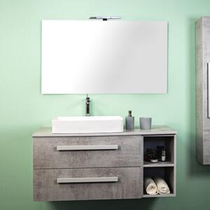 LIRIOT - Mobile bagno sospeso cm 100 cassetti con toletta lavabo specchio e applique Cemento Chiaro Completa