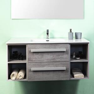 LIRIOC - Mobile bagno sospeso cm 120 cassetti con toletta lavabo specchio e applique Cemento Chiaro Mobile con Lavabo