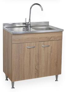 BASIC - Mobile sottolavello cucina 2 ante lavello inox 1 vasca piano sx rovere well