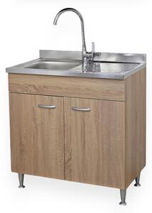 BASIC - Mobile sottolavello cucina 2 ante lavello inox 1 vasca piano dx rovere well