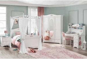 Cameretta completa per bambine rustic white con letto, armadio, comodino, scrivania e sedia