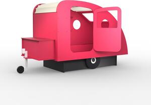 Letto per bambini roulotte di mathy by bols con cassetto e baule porta giochi, colore rosa