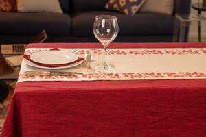 Runner da tavola feste natale natalizia in misto lino decoro natale natalizio morbido resistente elegante made in italy BACCHE - 45 X140 CM