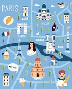 Illustrazione Colorful illustrated cartoon map of Paris, undefined undefined