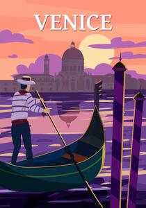 Illustrazione Venice Italia Poster retro style Sunset, VectorUp