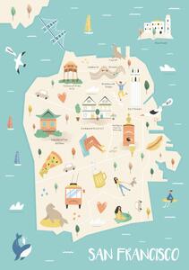 Illustrazione San Francisco illustrated map with landmarks, undefined undefined