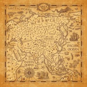 Mappa Vintage map of Asia vector ancient parchment, seamartini