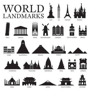 Illustrazione World Countries Landmarks Silhouette Set, MuchMania