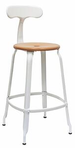 Chaises nicolle nicolle metal sgabello alto struttura in metallo con schienale in varie finiture e misure, colore bianco brillante, struttura metallo - seduta legno naturale, dimensione sgabello altezza 65