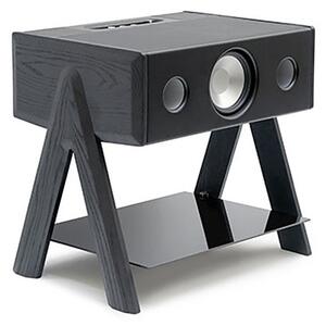 La boite concept cube diffusore acustico wireless in legno, finiture pelle massello nero