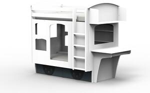 Letto a castello wagon di mathy by bols con scrivania e mensola, colore bianco